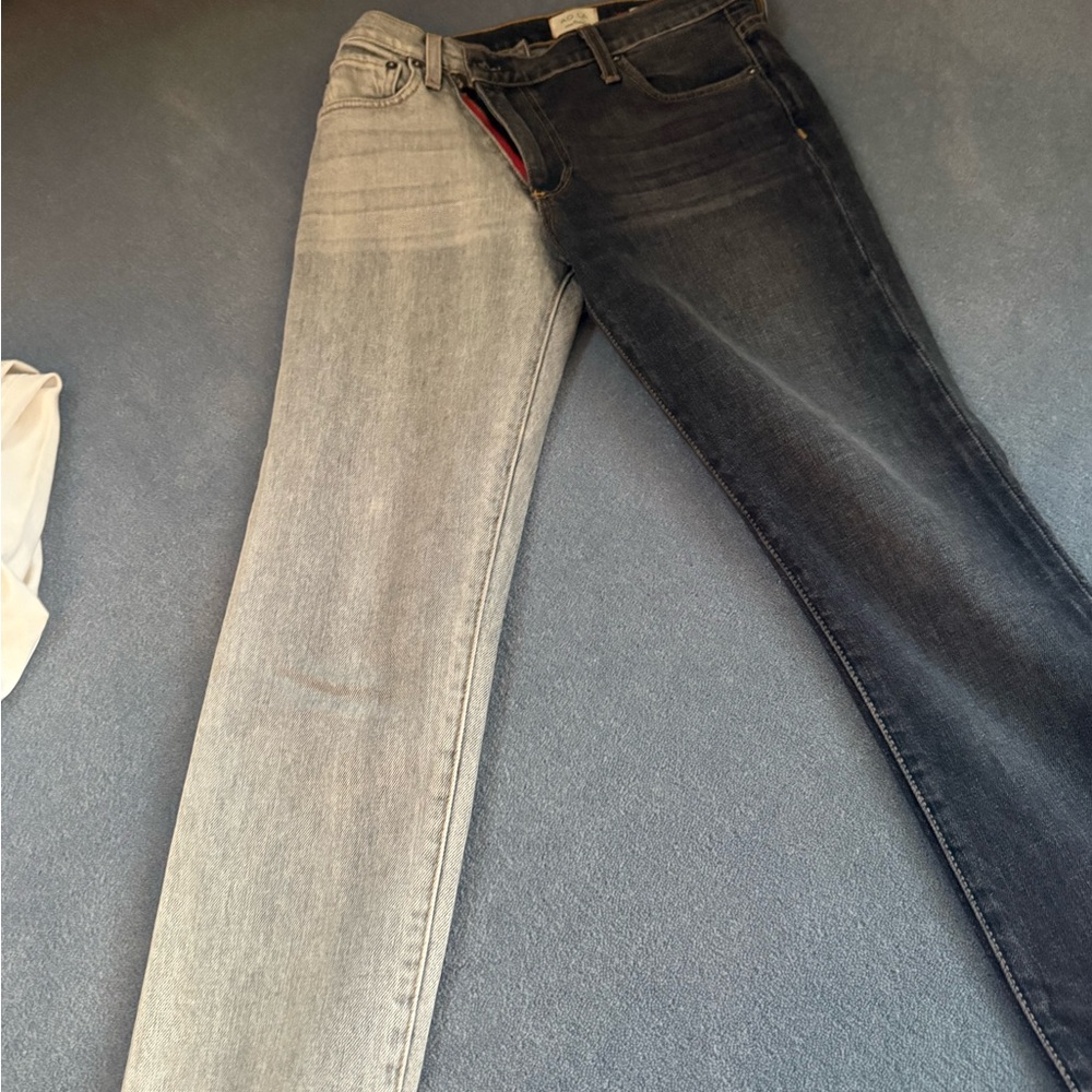Alice + Olivia Two-Tone Denim Jeans in Light Gray & Dark Indigo